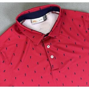 KJUS Polo Shirt Mens Large Red All Over Golf Print Geometric Performance UPF50